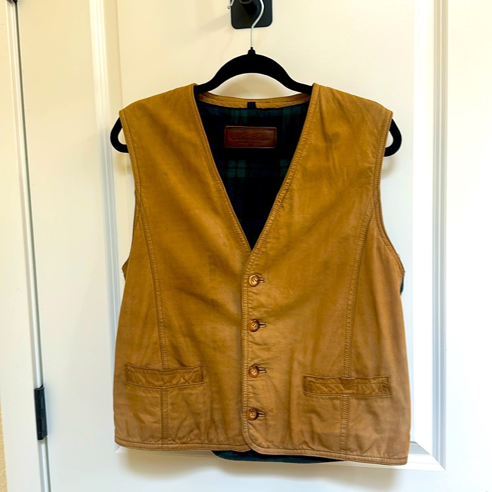Brooks Brothers suede vest with Green and blue flannel interior.